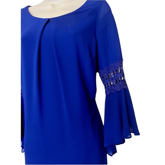 By and By cobalt blue dress, bell sleeves and crochet detailing, Size Medium - Picture 10 of 11